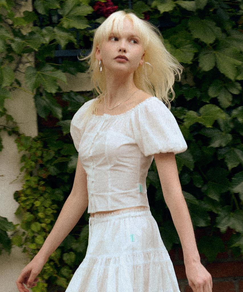 INSTANTFUNK Shirred Puff Blouse - White