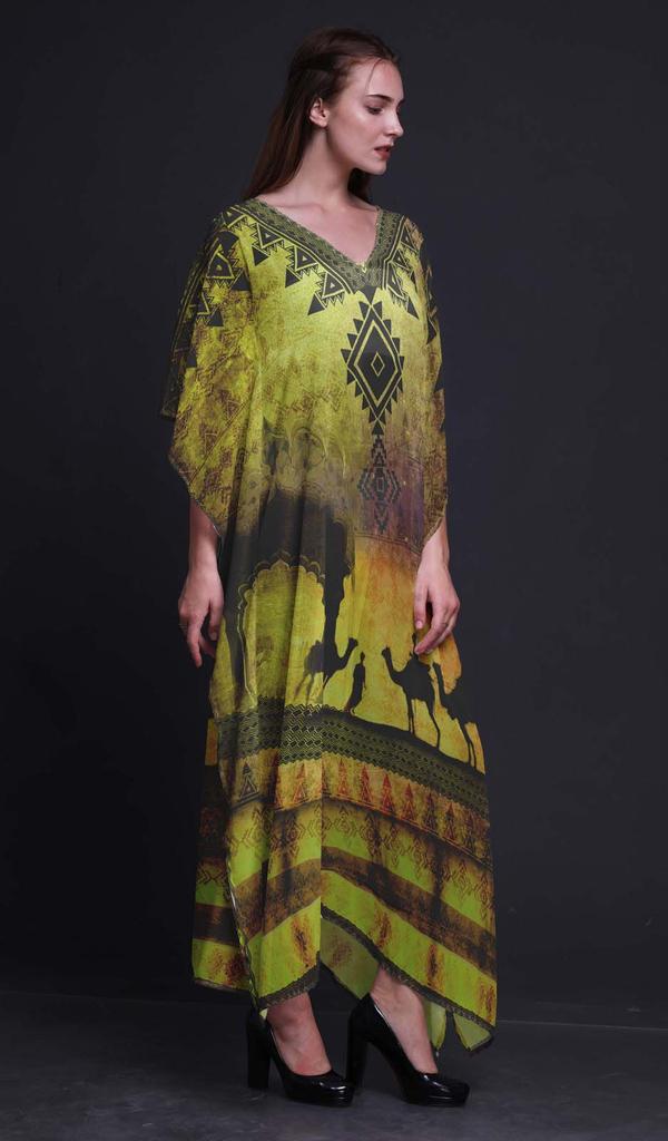Phagun Camel Mughal Beach Kaftan Bikini Cover Up Womena    S Maxi Dress Long
