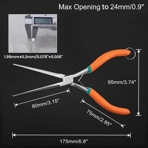 LEONTOOL Long Reach Nose Pliers, 7" Thin Extra Long Nose Pliers with Serrated Jaw Straps and Double Leaf Springs for Jewelry Making, Electrician Repai