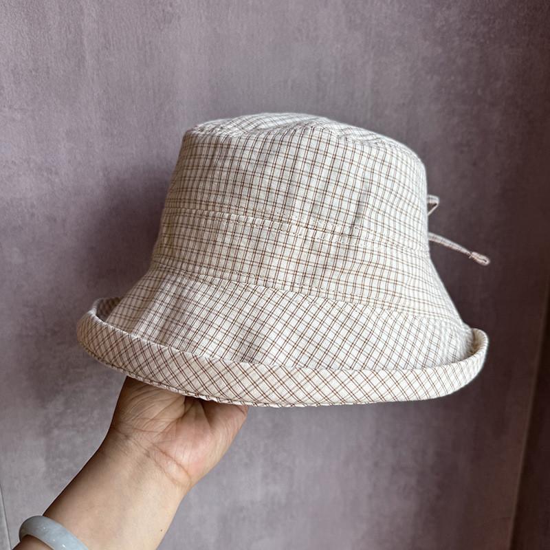 Korean Sweet Cute Blue Check Fisherman Hat For Summer Sun Protection
