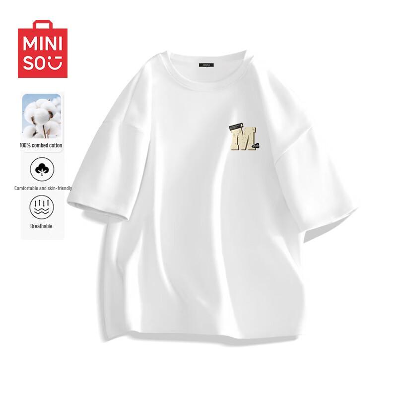

MINISO Men s Pure Cotton Loose Fit T-Shirt with Chest Graphic 2XL