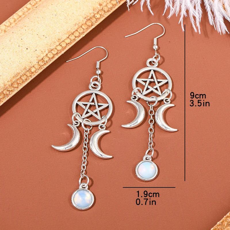New Gothic Pentagram Crescent Purple Crystal Earrings for Women Fashion Multicolour Moonstone Jewelry Party Accessories Gifts