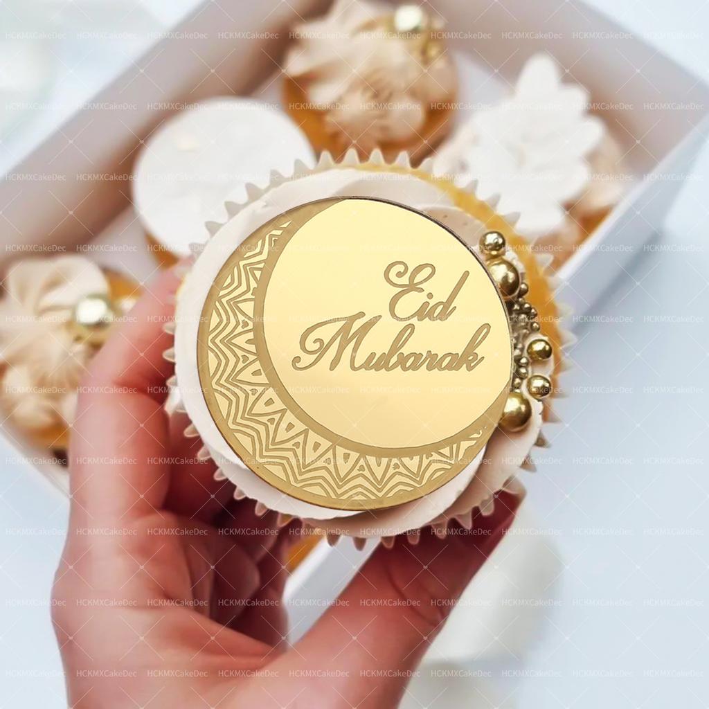 5pcs/10pcs Eid Mubarak Ramadan Kareem Acrylic Cupcake Toppers Mirror Gold Cake Topper Ramadan Mubarak Party DIY Decorations Supp