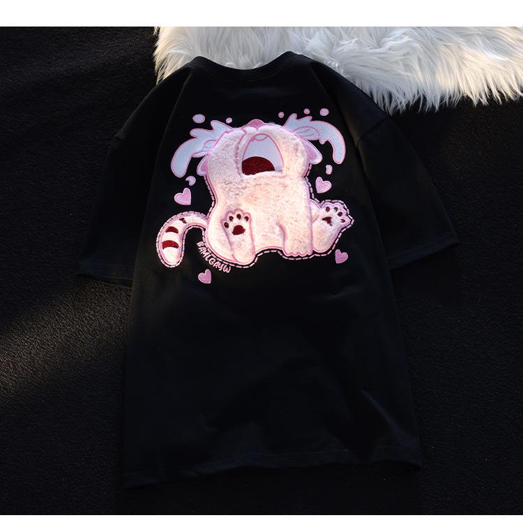 Chic Kitten Flock Pure Cotton Short-Sleeve T-Shirt for Women