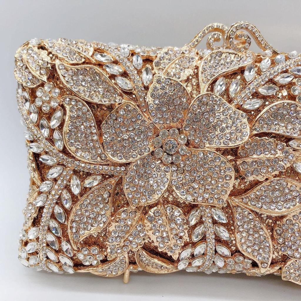 Dai Wei Floral Rhinestone Evening Clutch - Elegant Bridal & Banquet Accessory for Women