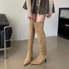 2025 autumn and winter new over-the-knee boots for women wear large tube circumference suede pointed heel high heel pleated piled boots