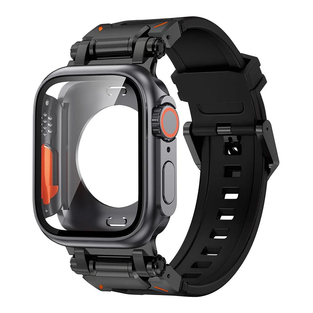 Silicone strap+protective case compatible for Apple Watch Ultra2 49mm 44mm 45mm 41mm 40mm for IWatch series 9 8 7 6 SE 5 4 3 2 1