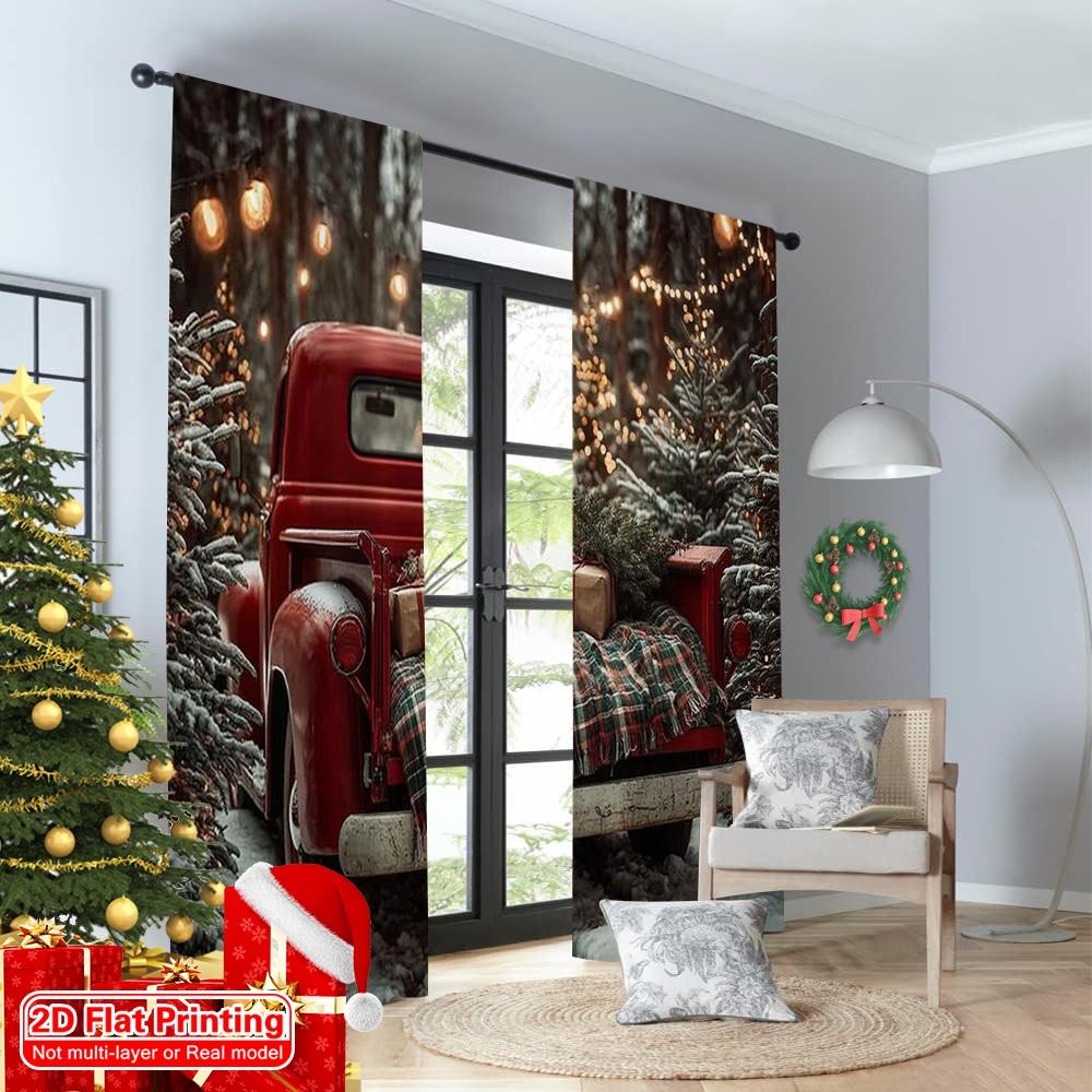 2pcs 2D flat printing Merry Christmas Curtain red pickup gift Versatile Fabric Without Electricity Spring Party & Holiday Decor