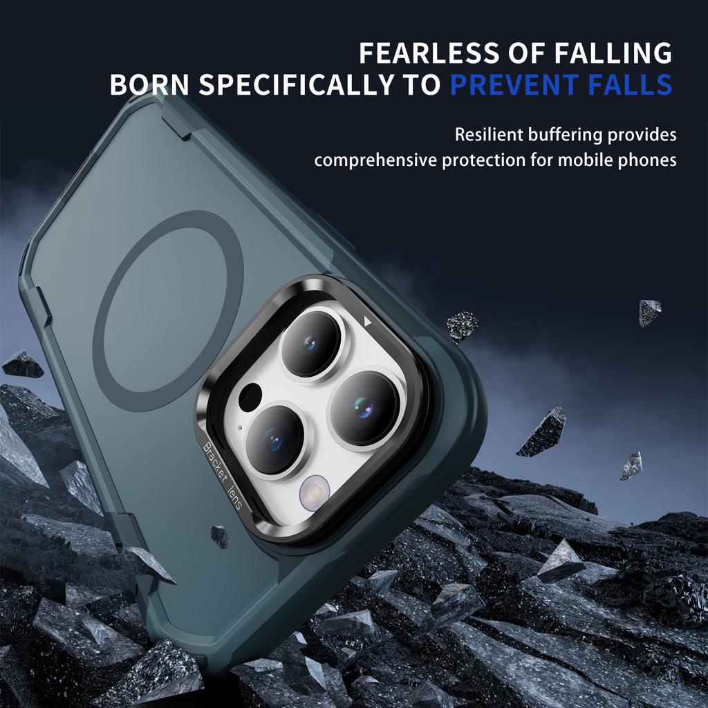 For iPhone 13 Pro Max Case Compatible with MagSafe Lens Frame Kickstand TPU+PC Shockproof Phone Cover