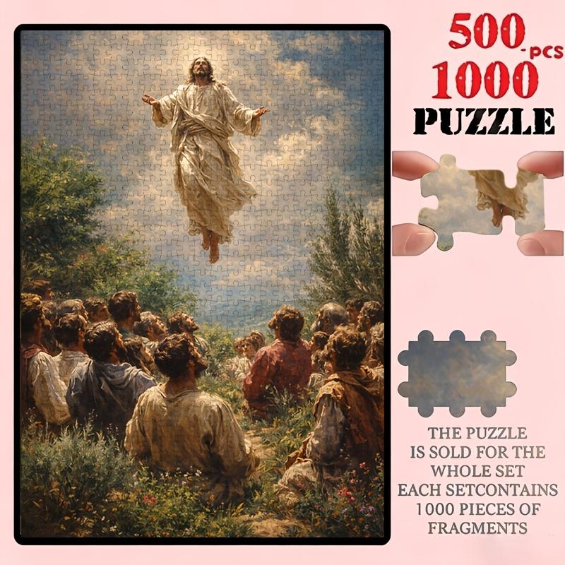 500/1000pcs Jigsaw Puzzle Suitable for & Families - Ascension with Disciples Looking Up Religious Themed Brain, Portable Rectangular Pieces for Decor,