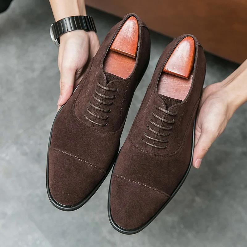 New Arrival Men Round Toe Suede Leather Casual Shoes Male Lace Up Oxfords Wedding Dress Formal Flats Footwear Shoes Man