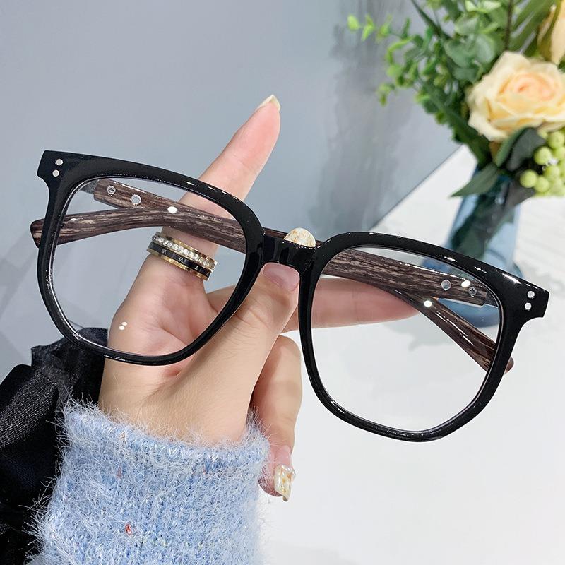 New Wood Grain Anti Blue Light Glasses for Men Retro Large Frame Trendy Eyewear Casual Versatile
