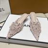 Fashion 2024 Fashion Women's Shoes Baotou Women's Slippers High Quality Sequins Dress Slippers Women Sexy Pointed Toe Heels Womenzapatos