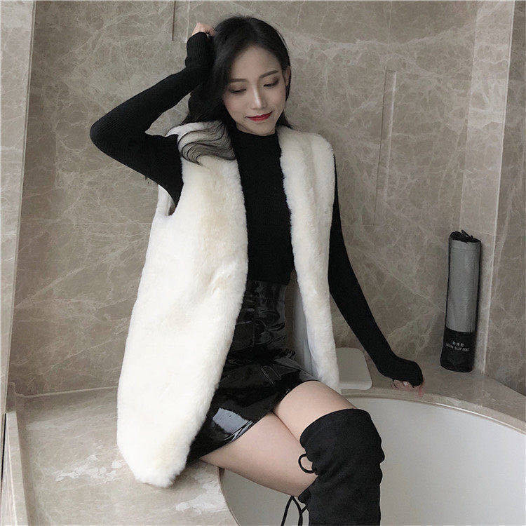 Large size vest women's medium and long autumn and winter new imitation Rex rabbit hair vest vest vest slim white