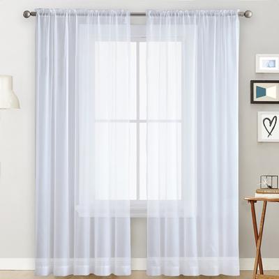 1pc Solid Color Terylene Through Pole Transparent Window Screen, Simple Curtain Decoration for Living Room and Bedroom