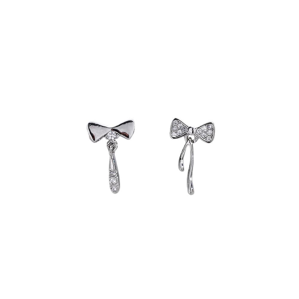 

Asymmetrical Bow Earrings Fashionable Short Zircon Earrings Temperament Creative Trend Niche Design Gift Copper (with ear plugs)