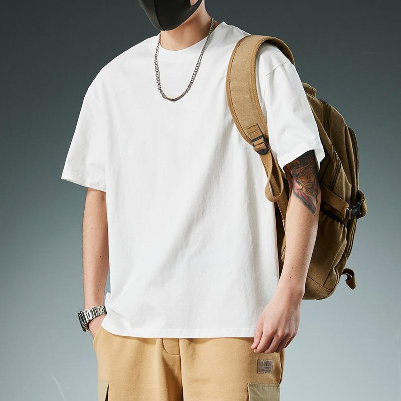 Cotton Men's T-shirt Short Sleeved Trendy Pure Cotton Solid Color Simple T-shirts