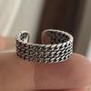 925 Sterling Silver Rings for Women Couple Minimalist Handmade Simple Wide Retro Chain Ring Fine Jewelry Gift Prevent Allergy