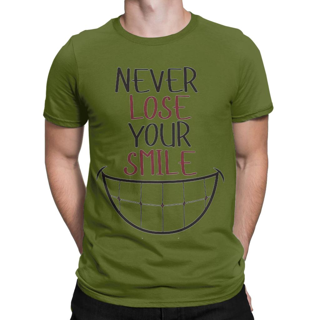 Men T-Shirts Never Lose Your Smile Funny Cotton Tees Short Sleeve  T Shirts Round Neck Tops Gift Idea