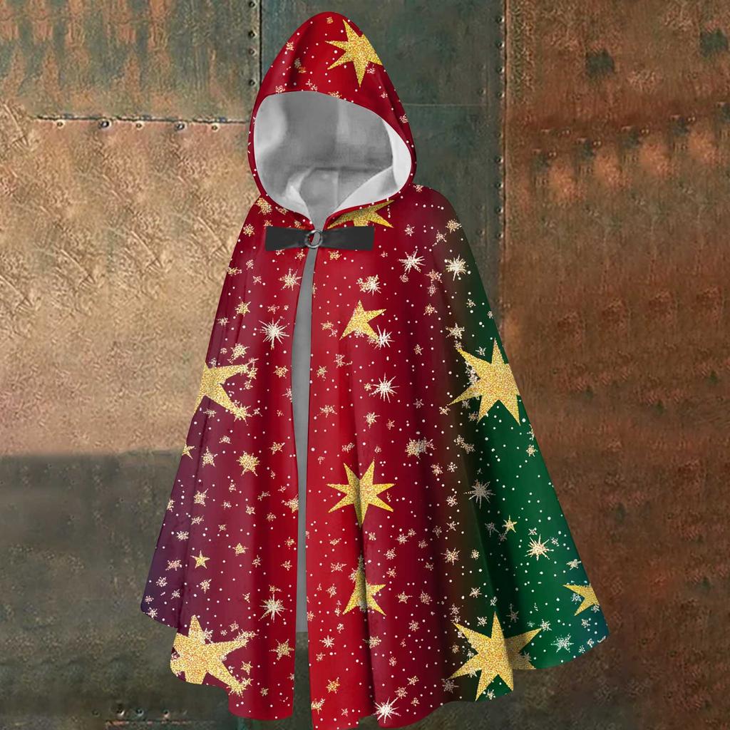 Christmas Print - A Stylish Long Hooded Cape Suitable For Both Men And Women