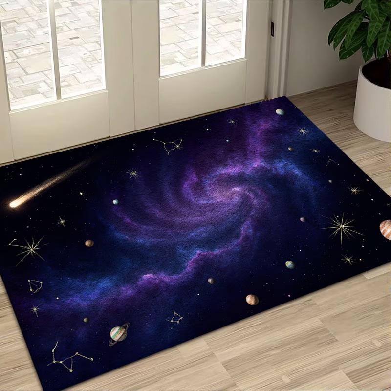 Aesthetic Starry Night Area Rug Shooting Star Galaxy Floor Mat Universe Constellation Printed Carpet for Modern Bedroom Decor