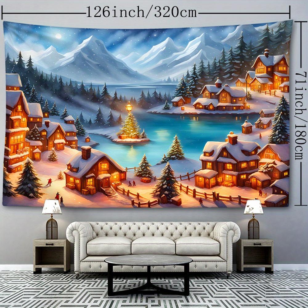 Christmas Tree & Townscape Tapestry - Festive Wall Hanging for Living Room, Bedroom Decor | Durable Polyester, Easy Care | Multiple Sizes Available