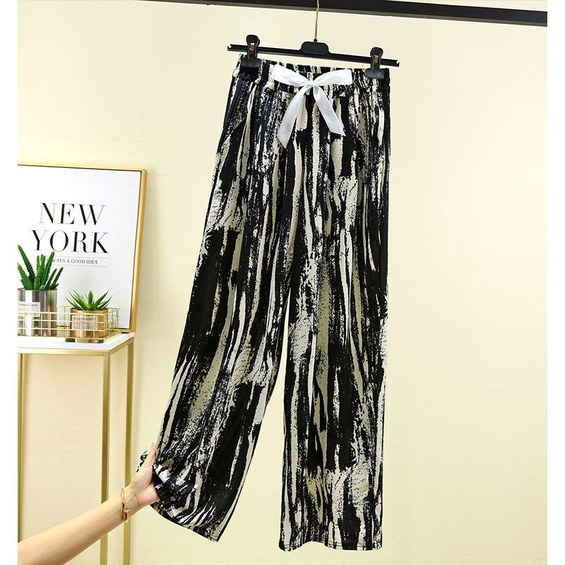 New Ice Silk Ink Pants Versatile Retro Straight Wide-Leg Pants Slim Plus Size Drape Chiffon Pants High Waist Casual Pants
