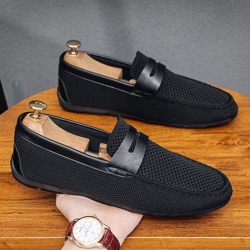 

Mens breathable casual shoes summer outdoor anti slip soft sole comfort walking shoes business Hollow out leather shoes 39 чёрный