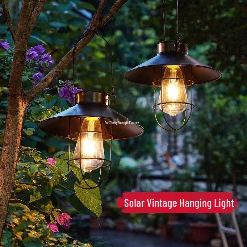Retro Solar Hanging Lantern: Outdoor Garden, Balcony, & Courtyard Decor - Wrought Iron Atmosphere Night Light