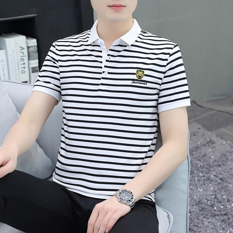 

Новая мужская полосатая рубашка-поло с коротким рукавом, мужская футболка, повседневная мужская футболка с коротким рукавом