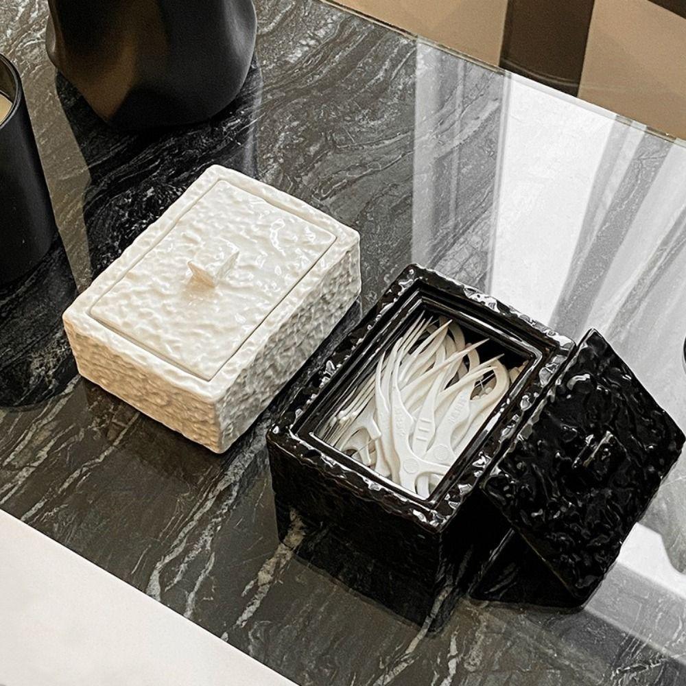 Hammered Pattern Cotton Swab Box Large Capacity Toothpick Holder Jewelry Storage Box Bedroom