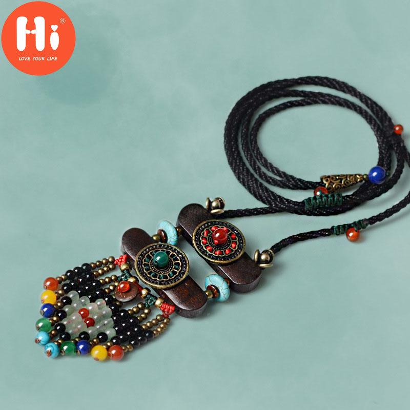 Hei Halskjede Perler Lang Vintage Boho Tau Skivekjede Steinanheng Bohemian Ethnic Women Watchworld