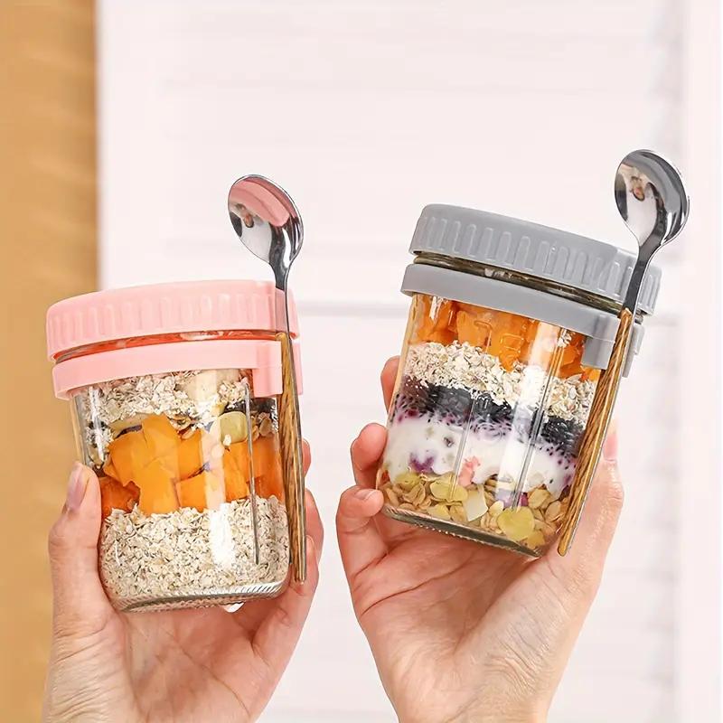 Portable Glass 2pcs 350ml Overnight Oats Cup with Spoon - Breakfast Cup - Salad Jar Yogurt Cup 12.32oz