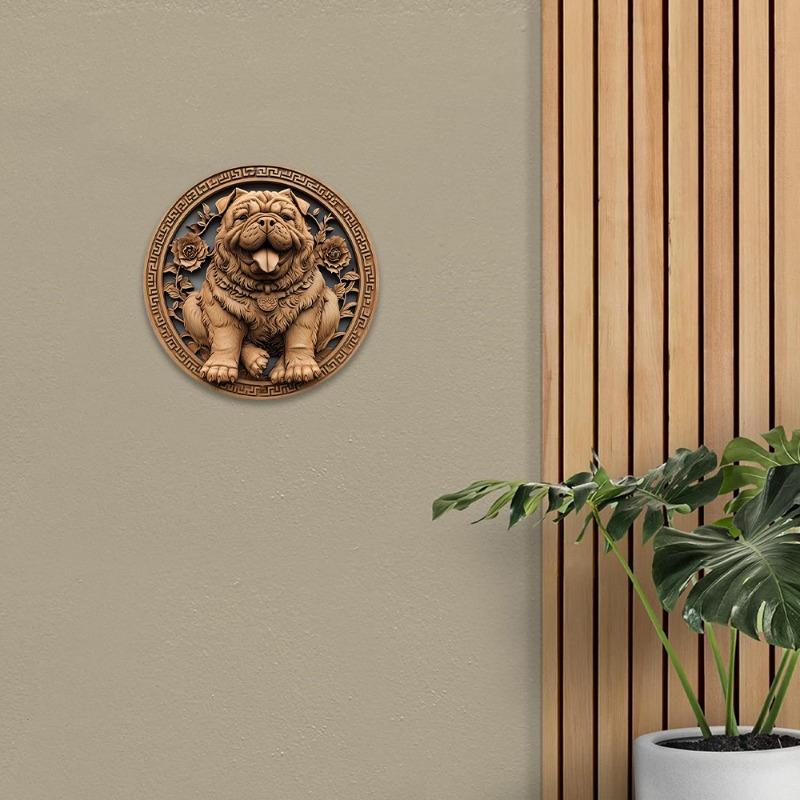 2d Flat 20*20cm, Round Wooden Sign, Creative Dog Pattern Wooden Sign Decor, Home Decor, Wall Decoration, for Home, Kitchen, Garden, Bedroom, Bar Decor