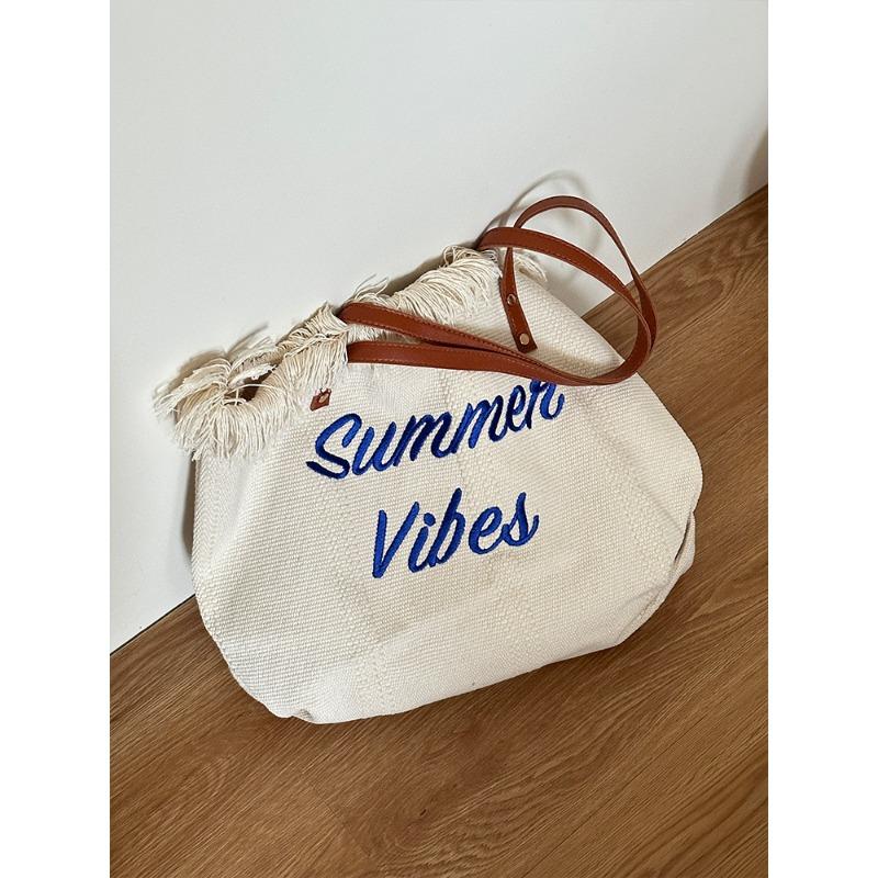 

New beach bag travel tray extra large bag fashionable simple fringed women s large-capacity shoulder bag белый