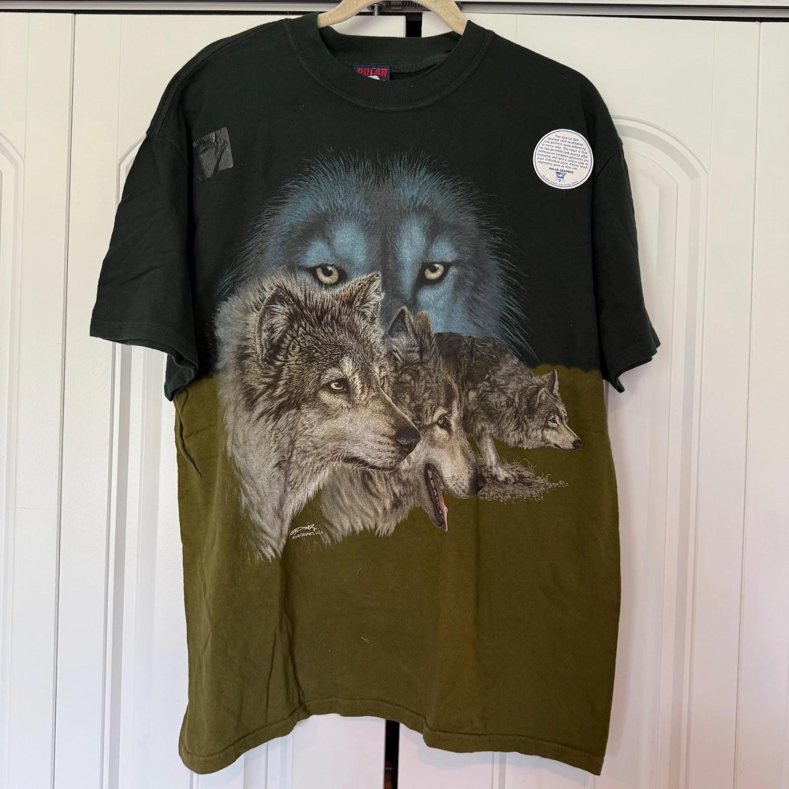 

New VTG Ombre Wolves Wolf Head Graphic T-Shirt 90s 2000s Y2K NOS Adult L Gardner S