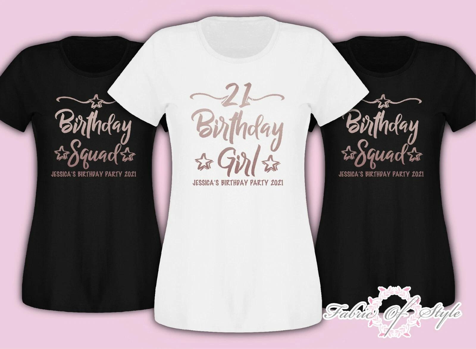 Rose Gold Personalised Birthday Girl Squad 18th 21st 30th 40th T- Shirt Female 2XL