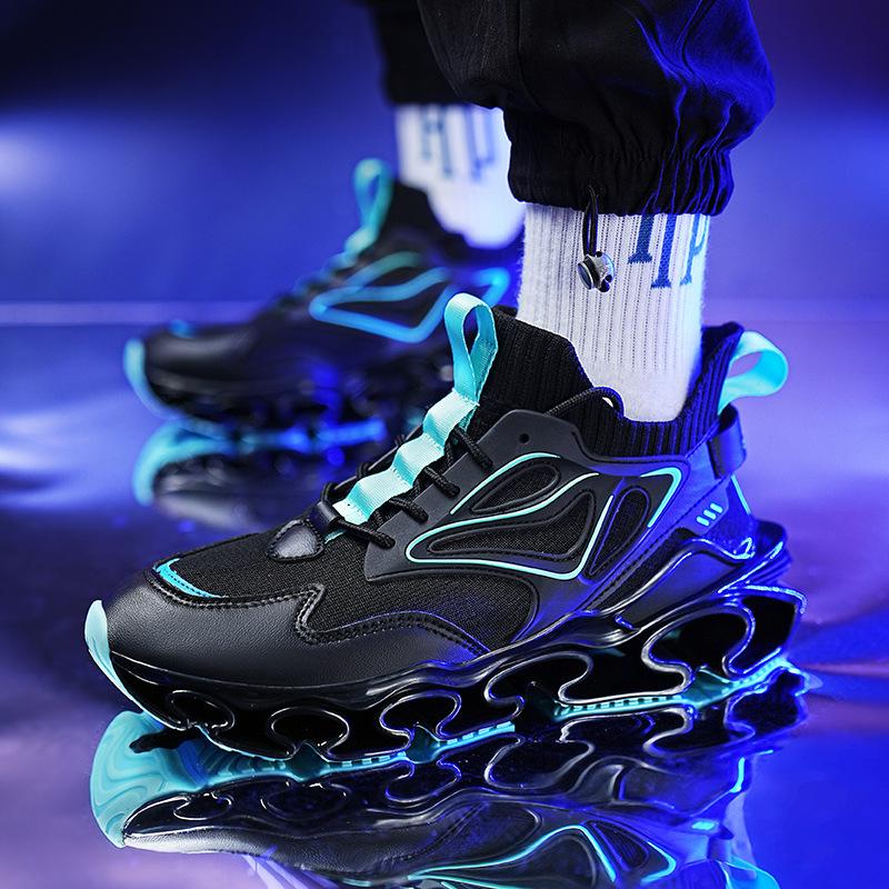 Large size fashion casual running shoes men's flying woven shoes shock-absorbing sports blade men's dad shoes