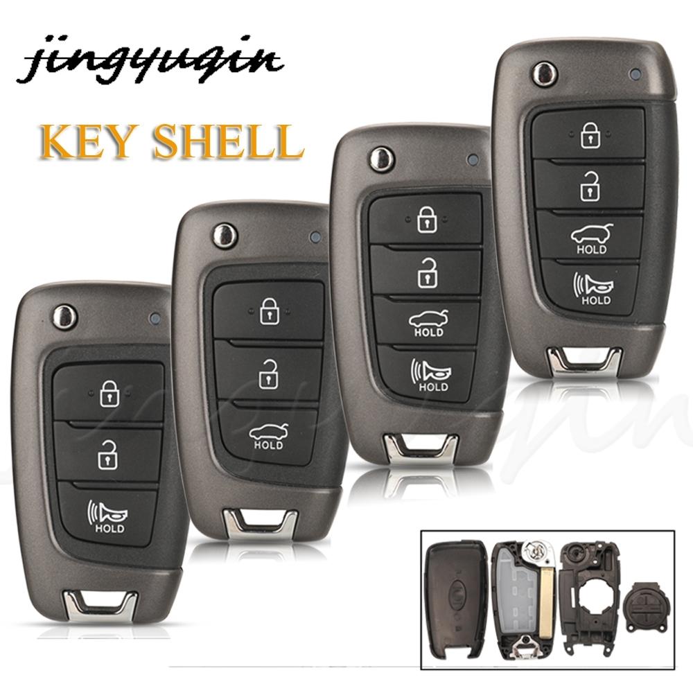 Jingyuqin Smart Remote Aute Flip Key Shell Case For Hyundai Accent Elantra Kona Santa Fe Tucson Veloster Car Accessories