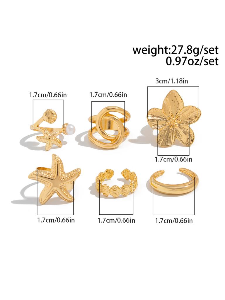 Ocean vacation style conch fan shell ring set ins style metal flower opening ring for women