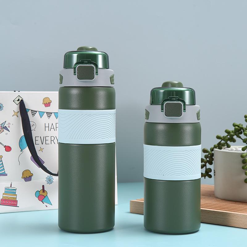 New Stainless Steel Thermos Cup High Appearance Level Simple Portable Bouncing Cup Boys and Girls Large Capacity Straw Cup
