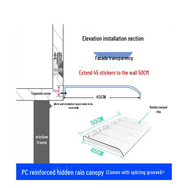 PC Invisible Rain Canopy Polycarbonate Sun Shade for Balcony Window or Electrical Box