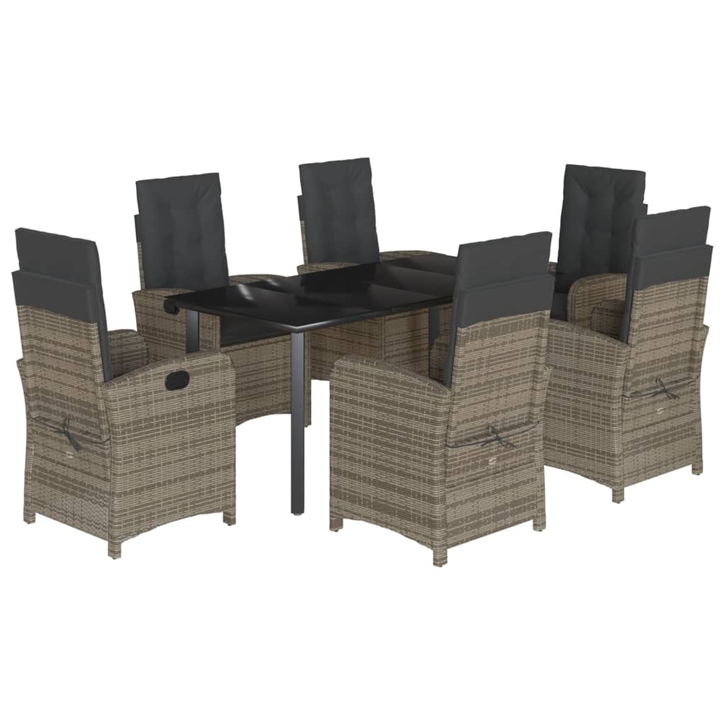 Vidaxl 7-Cz. Gartenmöbel-Set mit Kissen, Grau, PE-Rattan