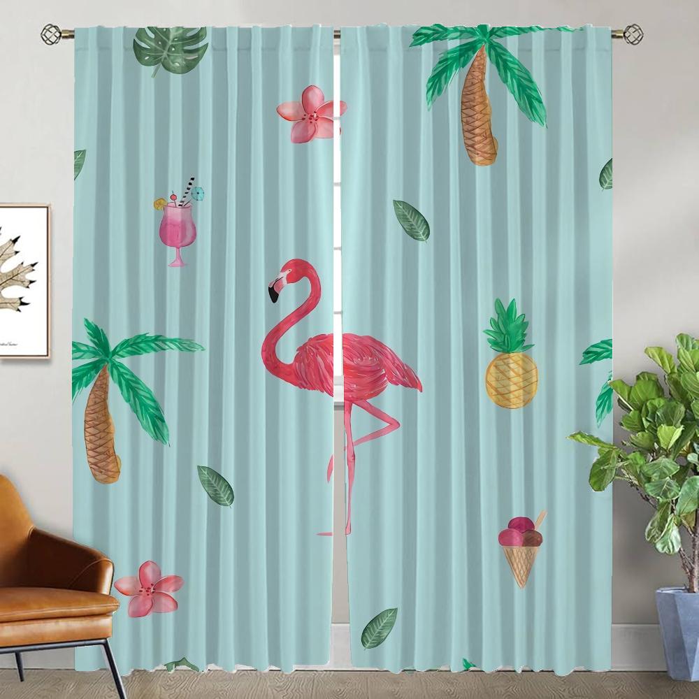 Flamingo Elegant Room Curtains for Living Room Blackout Curtain Partition Halloween Decoration Tulle for Bedroom Shades Kitchen
