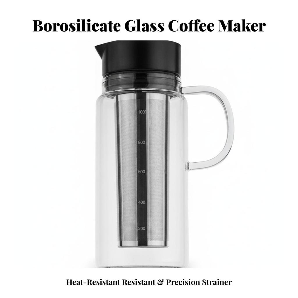Cold Brew Coffee Maker Reusable Glass Pitcher with Lid Sun Tea for Kitchen
