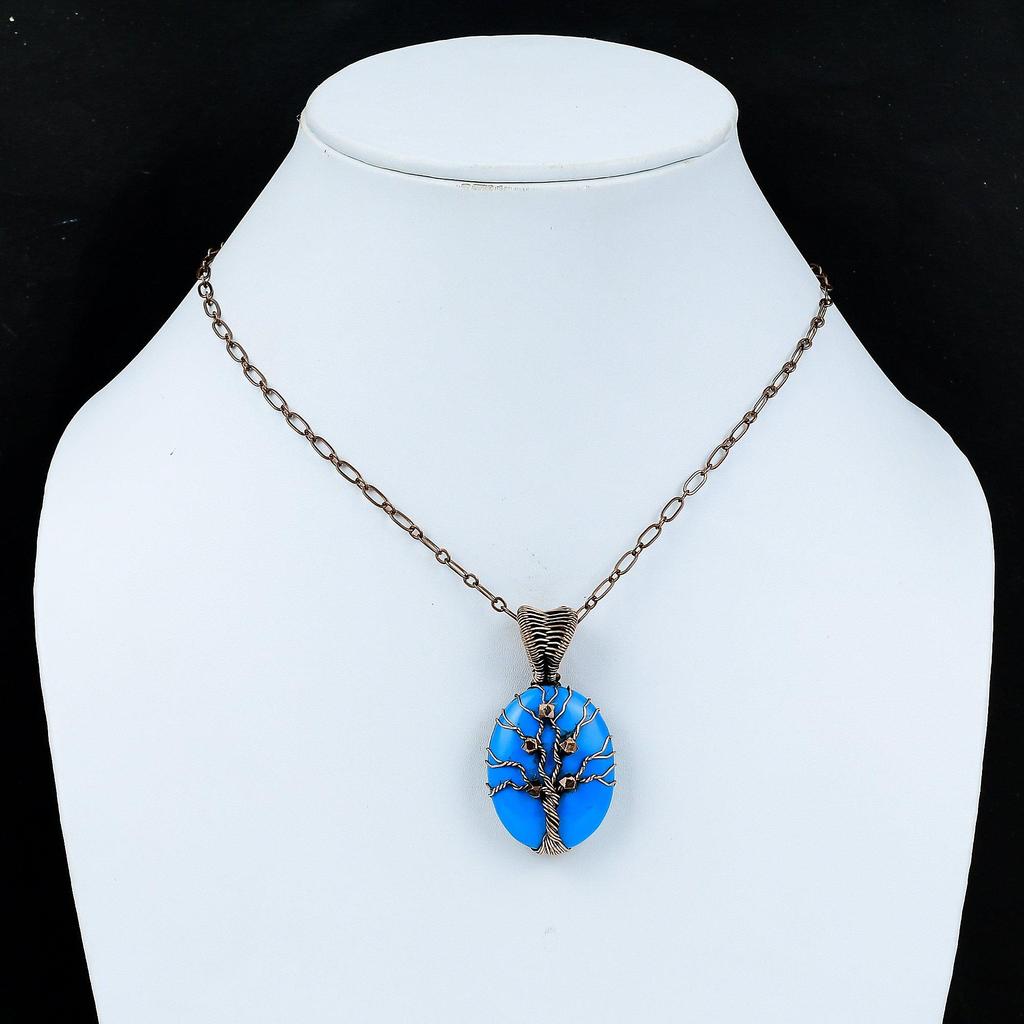 Tree Of Life Sleeping Beauty Turquoise Pendant Copper Wire Wrapped Jewelry Handmade Gemstone Pendant Copper Pendant For Gift Wrapped Pendant