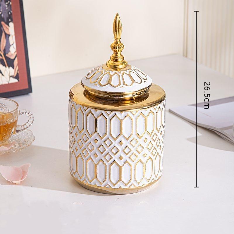 Геометрическая керамическая ваза с золотой полоской, Банка Генерала с крышкой, Герметичный контейнер для хранения, Банка для имбиря, Ваза для цветов, Декор для дома