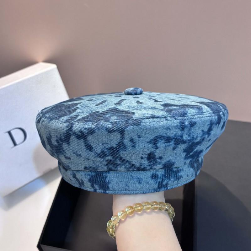 High-Quality Tie-Dye Denim Cap Women Fashionable Small Face-Flattering Beret Light Luxury Style