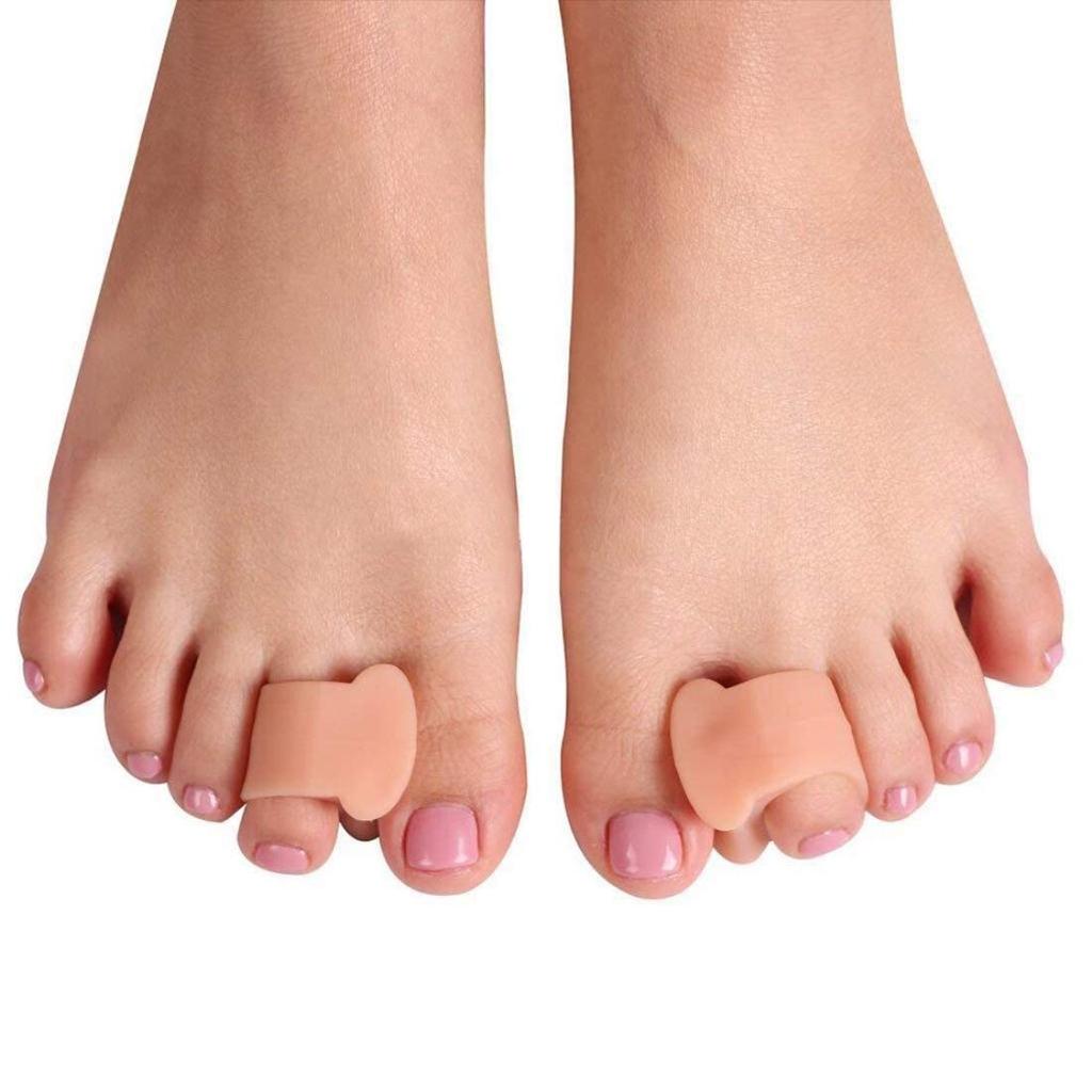 Digital Shoppy 1 Pair Silicone Gel Toe Separator Straightener Bunion Spacers Corrector Hallux Valgus Relief Foot Care Tool, Beige (Medium)