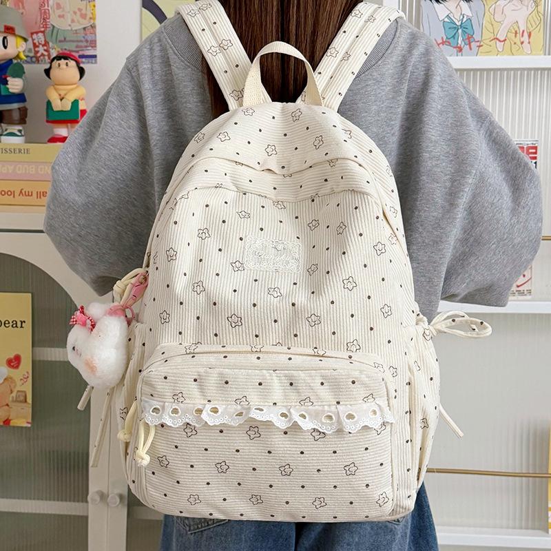 Schoolbag Korean version girl backpack polka dot lace large capacity backpack women's middle school student schoolbag leisure bag